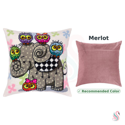 Needlepoint Pillow Kit "Elephant and Owls"