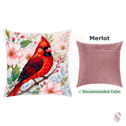 Needlepoint Pillow Kit "Cardinal Among Flowers"