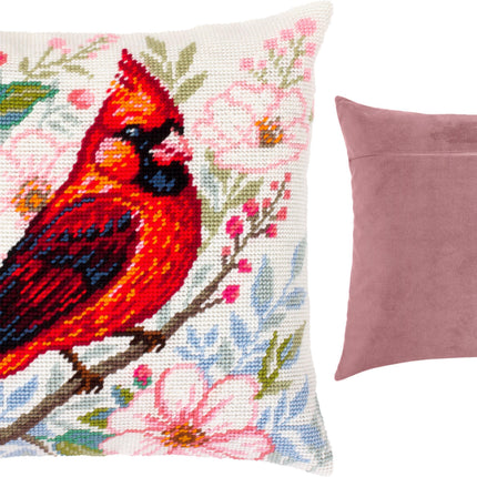 Needlepoint Pillow Kit "Cardinal Among Flowers"