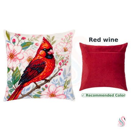 Needlepoint Pillow Kit "Cardinal Among Flowers"