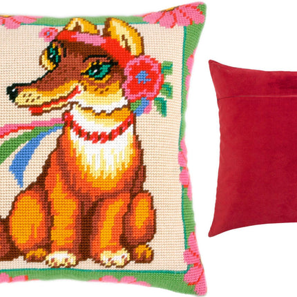 Needlepoint Pillow Kit "A Fox in Flowers"