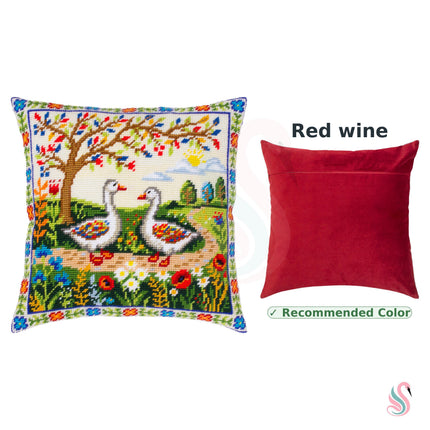 Needlepoint Pillow Kit "Geese Among the Flowers"