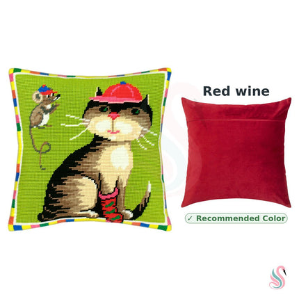 Needlepoint Pillow Kit "A Cat and a Mouse"