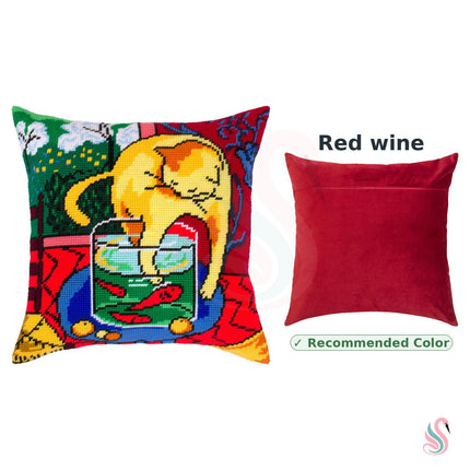 Needlepoint Pillow Kit "Cat with Fish"