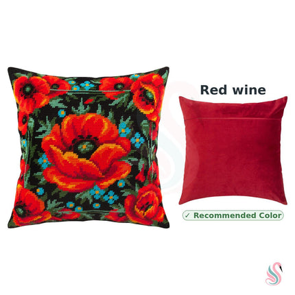 Needlepoint Pillow Kit "Meadow of Poppies"