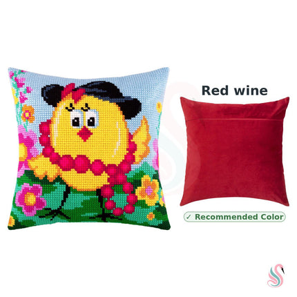 Cross Stitch Pillow Kit "Chick with a Necklace"
