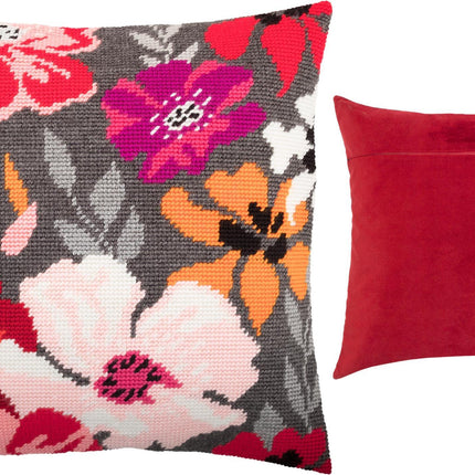 Needlepoint Pillow Kit "Red Flowers"