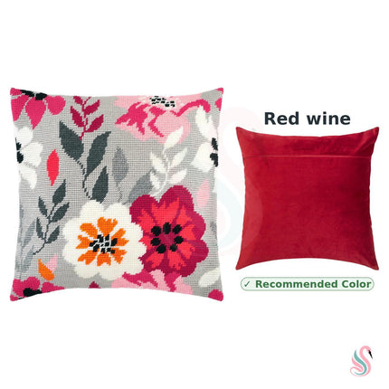Needlepoint Pillow Kit "Pink Flowers"
