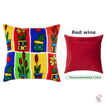 Needlepoint Pillow Kit "Flower Pots"