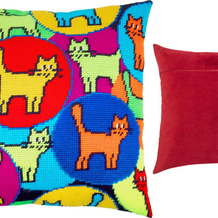 Needlepoint Pillow Kit "Kaleidoscope of Cats"
