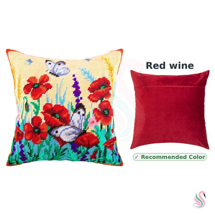 Needlepoint Pillow Kit "Large Whites on Poppies"