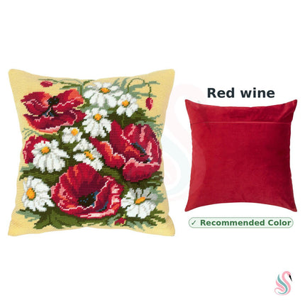 Needlepoint Pillow Kit "Poppies and Daisies"