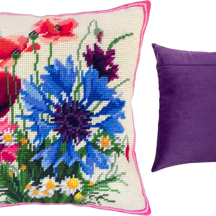 Needlepoint Pillow Kit "Poppies and Cornflowers"