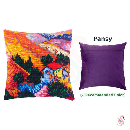 Needlepoint Pillow Kit "Landscape with a House and an Employee"
