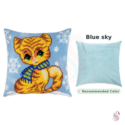 Cross Stitch Pillow Kit "Kitten in the Winter"