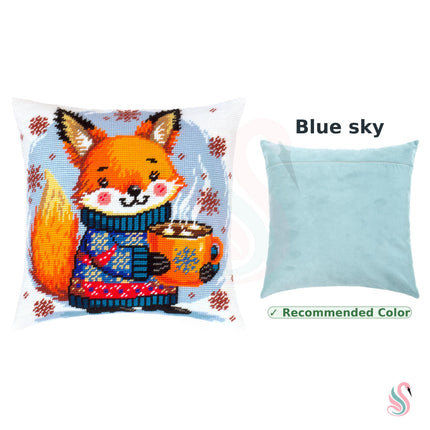 Needlepoint Pillow Kit "Warm cocoa for the fox cub"