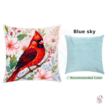 Needlepoint Pillow Kit "Cardinal Among Flowers"