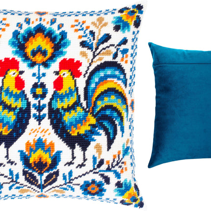 Needlepoint Pillow Kit "Colorful Roosters"