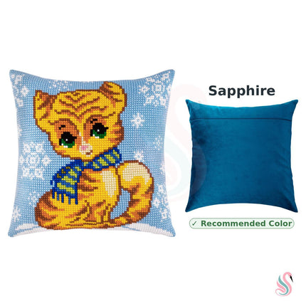 Cross Stitch Pillow Kit "Kitten in the Winter"