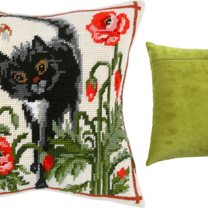 Needlepoint Pillow Kit "A Cat in Poppies"