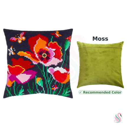 Cross Stitch Pillow Kit "Poppies with butterflies"