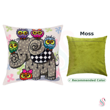 Needlepoint Pillow Kit "Elephant and Owls"