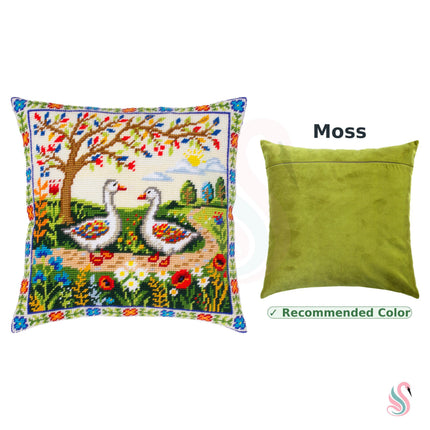 Needlepoint Pillow Kit "Geese Among the Flowers"