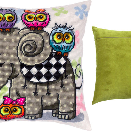 Needlepoint Pillow Kit "Elephant and Owls"