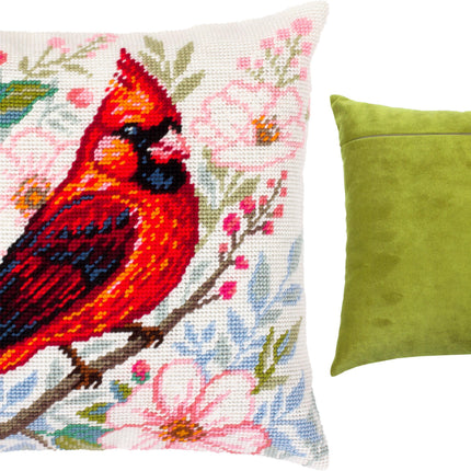 Needlepoint Pillow Kit "Cardinal Among Flowers"