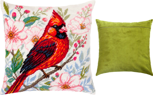 Needlepoint Pillow Kit "Cardinal Among Flowers"