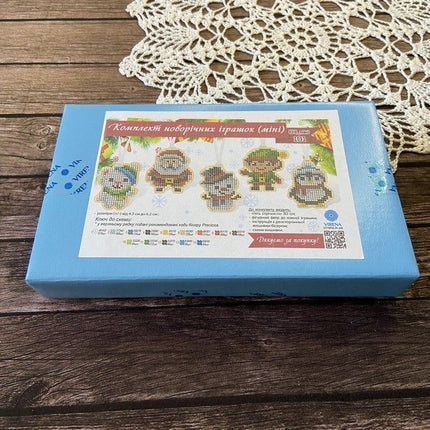 Christmas Bead Embroidery Kit Christmas toys "Santa and friends" Set 5 pcs Christmas tree toys