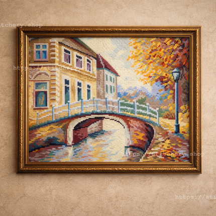 DIY Cross Stitch Kit with Printed canvas "Italian city "