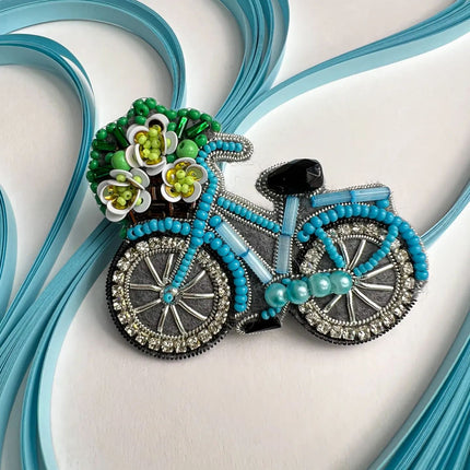 Beadwork kit for creating broоch "A bike"