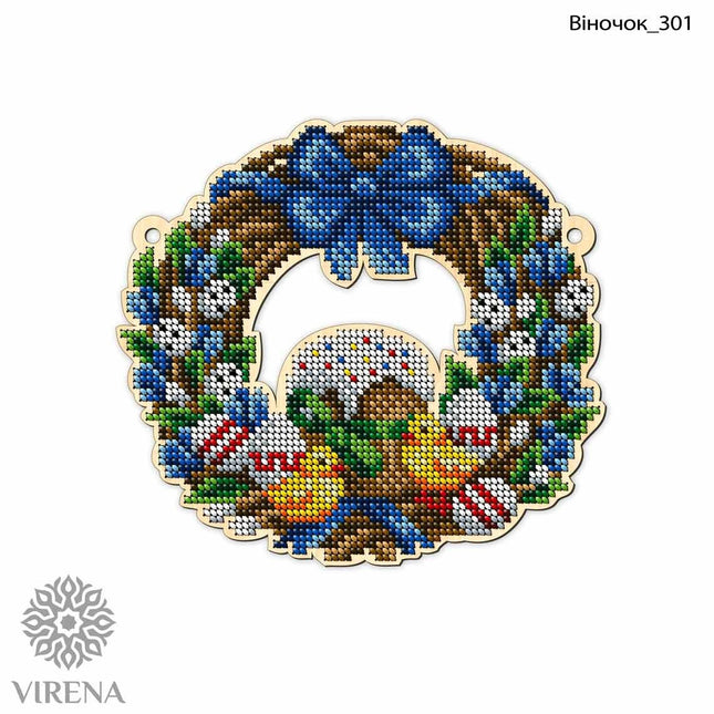 DIY Beaded Door Wreath Kit "Easter wreath" Embroidery on wood, Home decoration