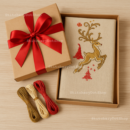 DIY Aida Table Runner kit "Jumping Reindeers"