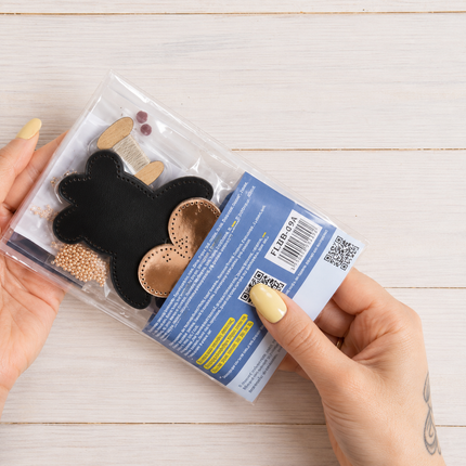 Bead Embroidery Charm Kit on Faux Leather – «Bag Charm Black Teddy Bear»