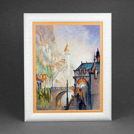 DIY Cross stitch kit with a printed canvas "Castle"