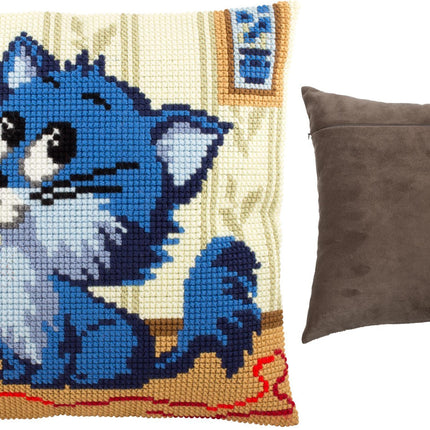 Cross Stitch Pillow Kit "Kitten with a Ball of Yarn"