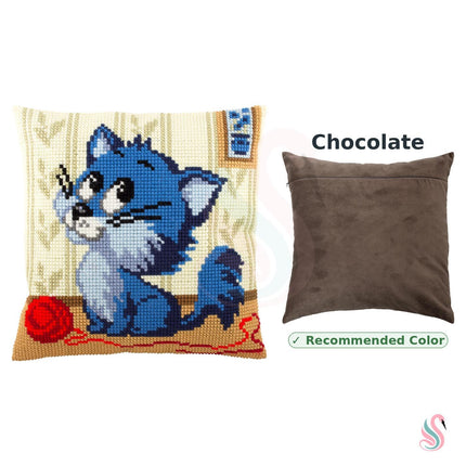 Cross Stitch Pillow Kit "Kitten with a Ball of Yarn"