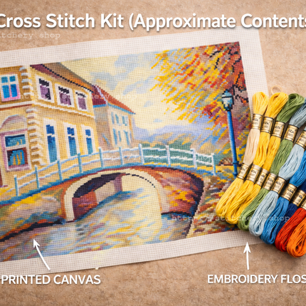 DIY Cross Stitch Kit with Printed canvas "Italian city "
