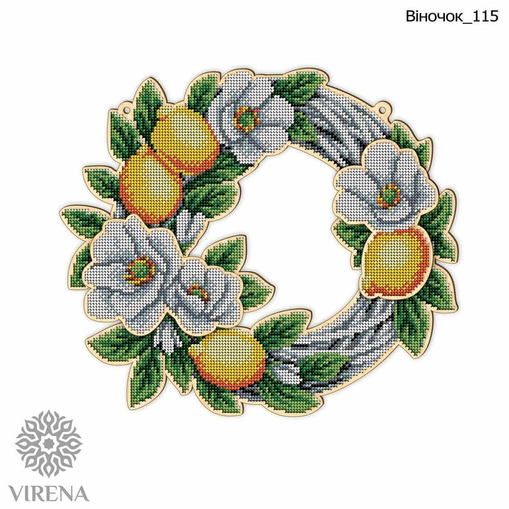 DIY Beaded Door Wreath Kit "Blooming Lemons" Embroidery on wood, Home decoration