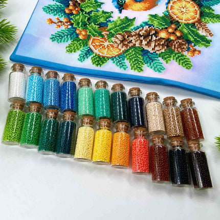 DIY Bead embroidery cushion cover kit "Christmas wreath with a bird"