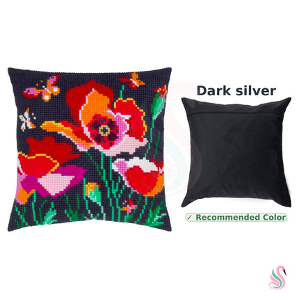 Cross Stitch Pillow Kit "Poppies with butterflies"