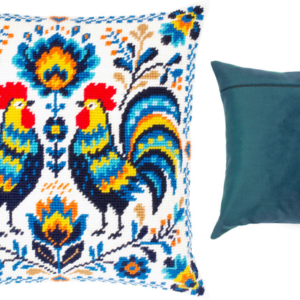 Needlepoint Pillow Kit "Colorful Roosters"