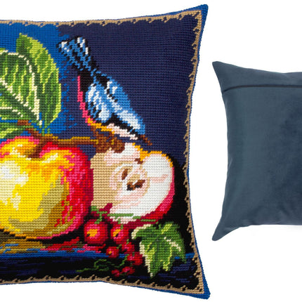 Needlepoint Pillow Kit "Red-flanked bluetail and apples"
