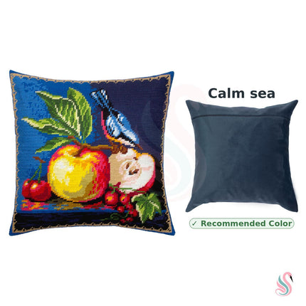 Needlepoint Pillow Kit "Red-flanked bluetail and apples"