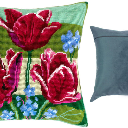 Needlepoint Pillow Kit "Tulips and Forget-Me-Nots"