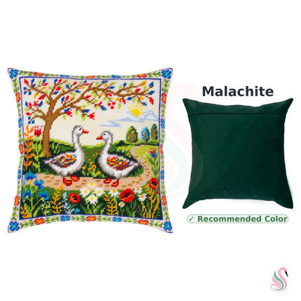 Needlepoint Pillow Kit "Geese Among the Flowers"