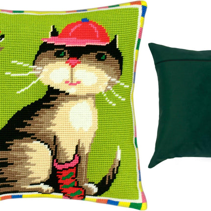 Needlepoint Pillow Kit "A Cat and a Mouse"