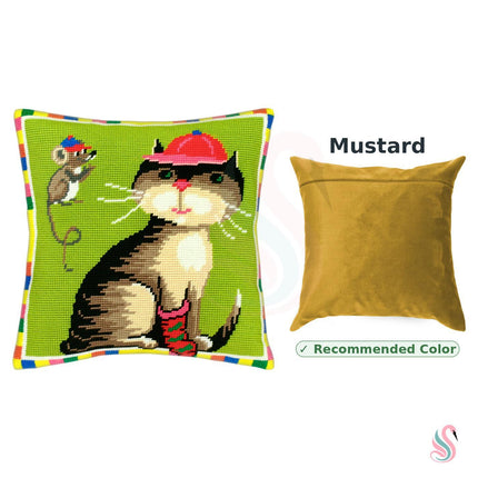 Needlepoint Pillow Kit "A Cat and a Mouse"